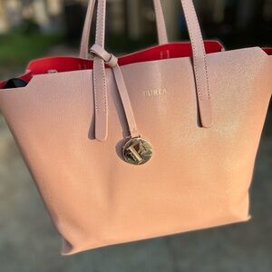 Furla pink Saffiano Sabbia Sally leather tote bag purse